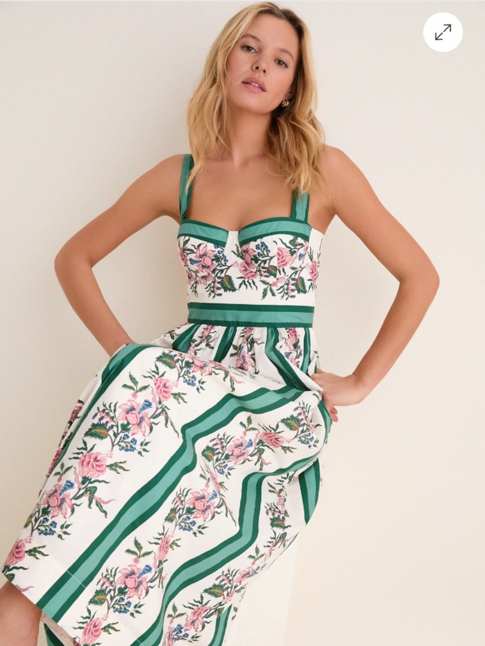 Tuckernuck Green and Pink Floral Midi Dress - Picture 2 of 5